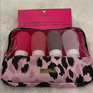 🆕Trina Turk Silicone Travel Bottle Set 4 Piece with Pouch Travel Pouch BPA Free
